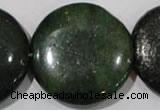 CIS18 15.5 inches 35mm flat round green iron stone beads wholesale