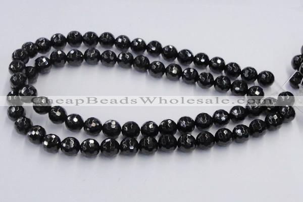 CJB08 16 inches 12mm faceted round natural jet gemstone beads wholesale