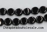 CJB19 16 inches 8mm flat round natural jet gemstone beads wholesale