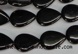 CJB69 15.5 inches 13*18mm flat teardrop natural jet gemstone beads