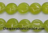 CKA237 15.5 inches 14mm flat round Korean jade gemstone beads