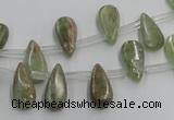 CKC96 Top drilled 6*12mm flat teardrop natural green kyanite beads