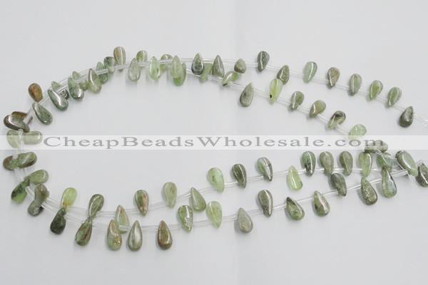 CKC96 Top drilled 6*12mm flat teardrop natural green kyanite beads