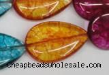 CKQ127 15.5 inches 30*40mm flat teardrop dyed crackle quartz beads