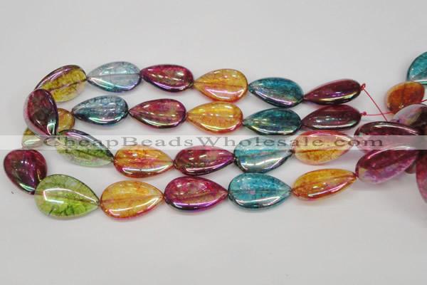 CKQ158 15.5 inches 18*25mm flat teardrop AB-color crackle quartz beads