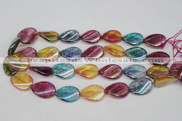 CKQ161 15.5 inches 18*25mm twisted oval AB-color crackle quartz beads