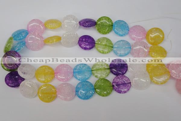 CKQ176 15.5 inches 25mm flat round dyed crackle quartz beads