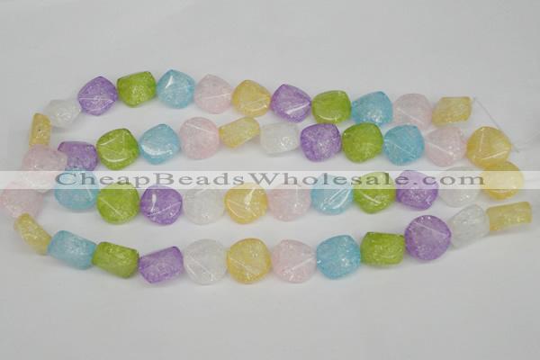 CKQ178 15.5 inches 16mm faceted coin dyed crackle quartz beads