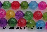 CKQ351 15.5 inches 8mm faceted round dyed crackle quartz beads