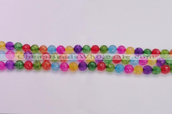 CKQ351 15.5 inches 8mm faceted round dyed crackle quartz beads