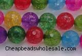 CKQ352 15.5 inches 10mm faceted round dyed crackle quartz beads