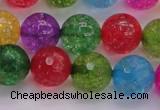 CKQ354 15.5 inches 14mm faceted round dyed crackle quartz beads