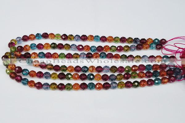 CKQ42 15.5 inches 8mm faceted round dyed crackle quartz beads