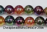 CKQ84 15.5 inches 12mm round AB-color dyed crackle quartz beads