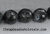 CLB365 15.5 inches 16mm faceted round black labradorite beads wholesale