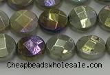 CLB677 15.5 inches 10mm faceted coin AB-color labradorite beads