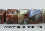 CLG549 16 inches 8*8mm cube goldstone & lampwork glass beads