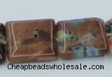 CLG556 16 inches 14*14mm square goldstone & lampwork glass beads