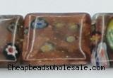 CLG557 16 inches 20*20mm square goldstone & lampwork glass beads