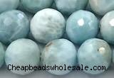 CLR156 15 inches 9mm faceted round larimar gemstone beads