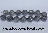 CLS301 7.5 inches 25mm faceted round large cloudy quartz beads