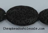 CLV49 15 inches 20*28mm oval black natural lava beads wholesale