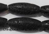 CLV492 15.5 inches 16*40mm rice black lava beads wholesale