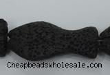 CLV50 15 inches 20*35mm pisciform black natural lava beads wholesale