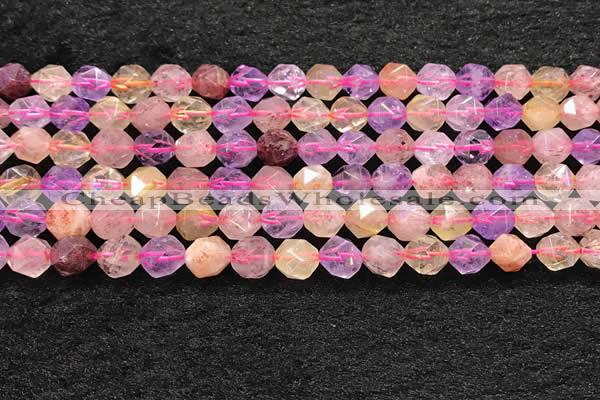 CMQ566 15.5 inches 8mm faceted nuggets mixed quartz beads