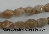 CMS118 15.5 inches 8*12mm twisted rice moonstone gemstone beads