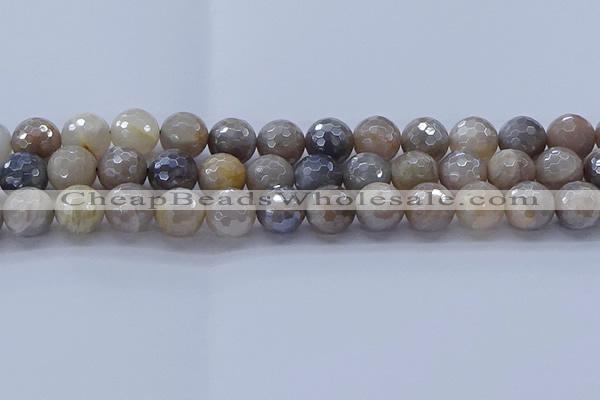 CMS1314 15.5 inches 12mm faceted round AB-color grey moonstone beads