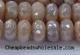 CMS1323 15.5 inches 6*10mm faceted rondelle AB-color moonstone beads