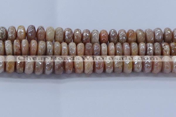 CMS1326 15.5 inches 8*16mm faceted rondelle AB-color moonstone beads