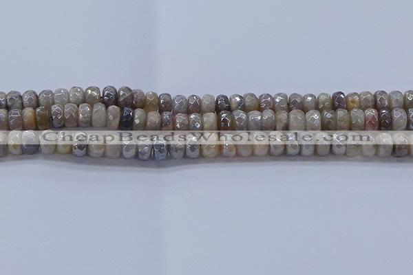 CMS1332 15.5 inches 5*8mm faceted rondelle AB-color grey moonstone beads