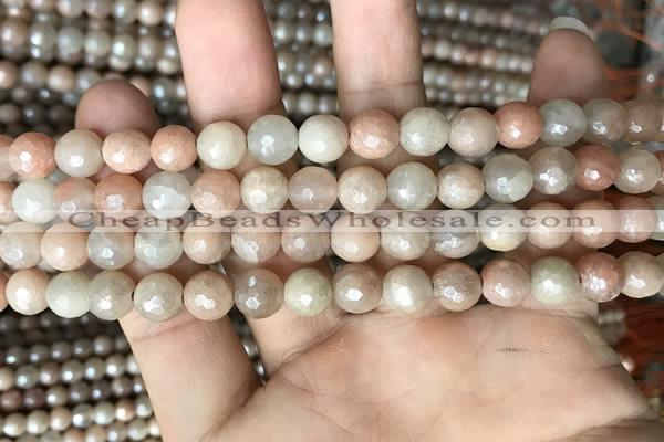 CMS1452 15.5 inches 8mm faceted round AB-color moonstone beads