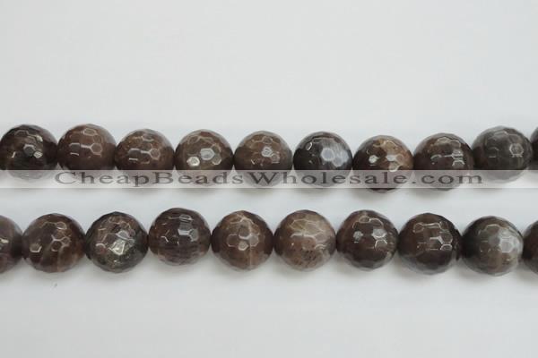 CMS155 15.5 inches 16mm faceted round natural grey moonstone beads