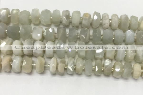 CMS1768 15.5 inches 6*10mm - 8*11mm faceted tyre moonstone beads