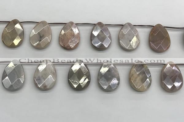 CMS1840 18*25mm faceted flat teardrop AB-color moonstone beads