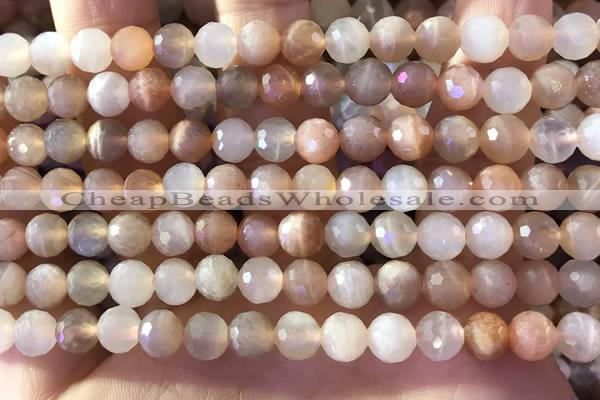 CMS1891 15.5 inches 6.5mm faceted round rainbow moonstone beads