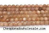 CMS2259 15 inches 8mm faceted round orange moonstone beads