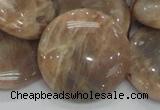 CMS25 15.5 inches 30mm flat round moonstone gemstone beads wholesale