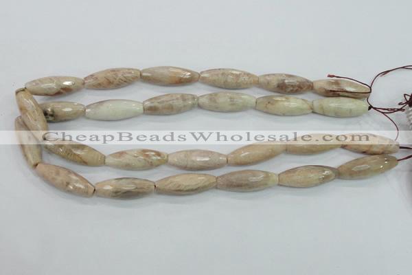 CMS95 15.5 inches 10*30mm faceted rice moonstone gemstone beads