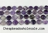 CNA1186 15.5 inches 12mm flat round amethyst beads wholesale