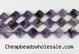 CNA1188 15.5 inches 15*15mm twisted diamond amethyst beads