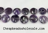 CNA1211 15.5 inches 30mm faceted coin amethyst gemstone beads