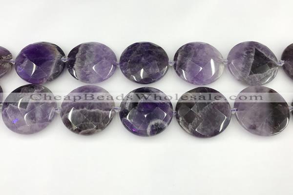 CNA1212 15.5 inches 40mm faceted coin amethyst gemstone beads