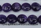 CNA269 15.5 inches 14mm flat round natural amethyst beads wholesale