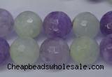 CNA665 15 inches 14mm faceted round lavender amethyst & prehnite beads