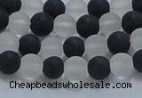 CNC110 15.5 inches 4mm round matte white crystal & black agate beads