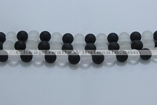 CNC114 15.5 inches 12mm round matte white crystal & black agate beads